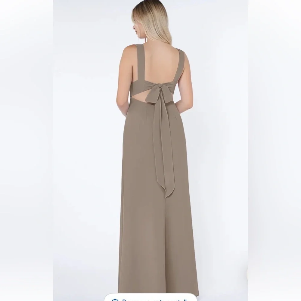 Azazie Brown Sleeveless V-Neck Maxi Gown for Weddings caja 1